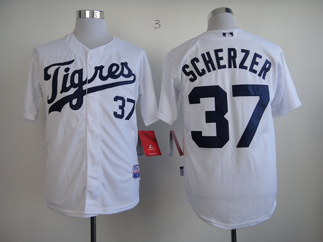 Men Detroit Tigers 37 Scherzer White MLB Jerseys1